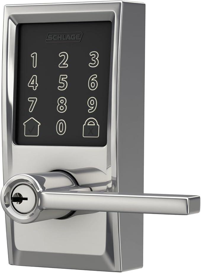 Schlage Encode Smart Wi-Fi Lock with Lever Handle, Touchscreen Keypad, Keyless Entry Door Lock, App Control, Alexa, Google Home and Airbnb Compatible, Bright Chrome, FE789WB CEN 625 LAT