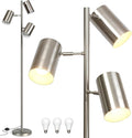 Tree Floor Lamp with 3 Light Bulbs,Nickel Standing Tall Pole Lamp with 3 Adjustable Rotating Lights,Farmhouse Floor Lamp for Living Room Bedroom Office,Vintage Standing Lamp 9W E26 LED Bulbs Included.