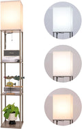 Floor Lamp with Shelves, Modern Square Standing Lamp with 3 Color Temperature Bulb, Corner Display Bookshelf Lamp for Living Room, Bedroom and Office （Grey）