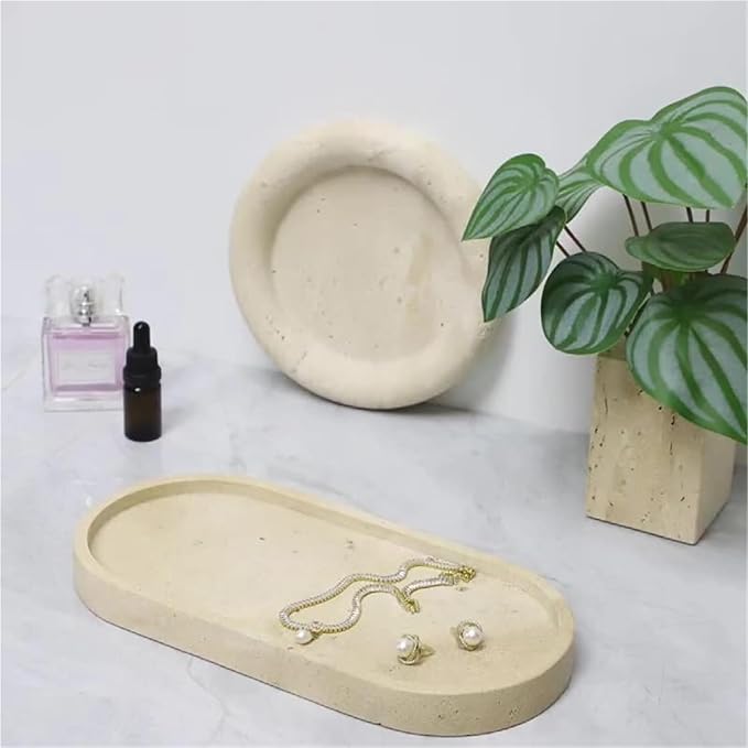 Modern Style Marble Tray Organizer - Modern Stone Decoration for Living Room, Dining Table, Office - Stylish Key and Jewelry Holder(Beige1)