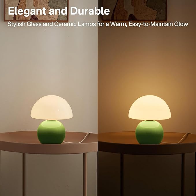 Mushroom Lamp Table Lamp for Bedroom,Desk Bedside Small Lamps for Living Room Night Stands,Mushroom Decor Cute Mini Modern Mid Century Lamps,Unique Aesthetic Home Living Room Decor(Green)