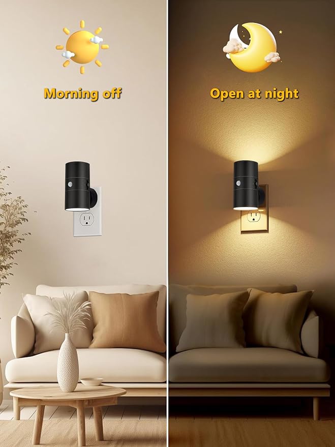 LED Night Lights Plug into Wall with Motion Sensor & Dusk to Dawn Sensor,3000K Warm White, Modern Plug in Nightlight for Bathroom, Hallway, Stairs