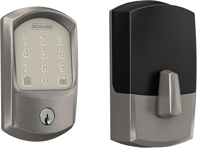 Schlage Encode Smart Wi-Fi Deadbolt Lock with Touchscreen Keypad, Keyless Front Door Entry, App Control, Alexa, Google Home and Airbnb Compatible, Satin Nickel, BE489WB GRW 619