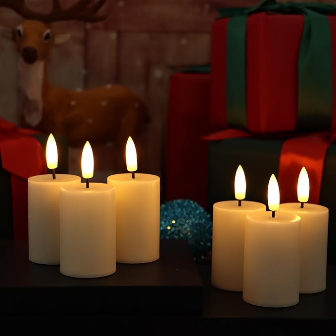 CANDLE CHOICE Battery Operated Flameless Votives with Auto Daily Cycle Timer Long Lasting Realistic 3D Black Wick Electric LED Candles for Wedding Party Holiday Halloween Christmas Decorations 6 Pack