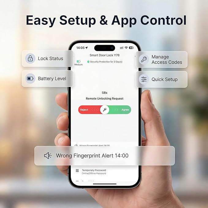 WiFi Smart Lock, Fingerprint Keyless Entry Door Lock, Built-in Wi-Fi Keypad Deadbolt for Front Door, Easy Installation, App Remote Control, Auto Lock