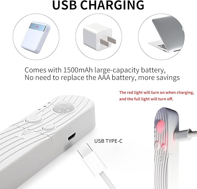 5V Motion Sensor Dimmable USB Rechargeable COB LED Strip Lights,Built-in 1500mAh Battery,Three Modes,6.56FT/2M,Warm White 3000K,320LEDs/M,Night for Closet,Wardrobe,Bed,Stairs,Kitchen