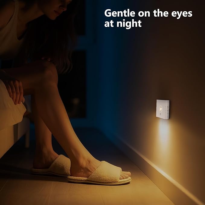 Rechargeable Stair Night Lights Indoor with Motion Sensors, Small Battery Powered Stairway Lights for Bathroom, Hallway, Underbed, Toilet, Magnetic Mount, 4 Pack