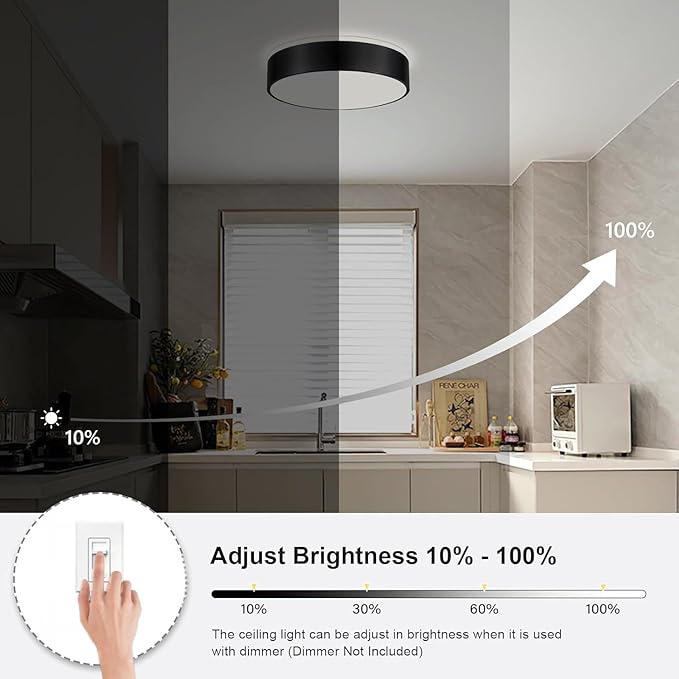 Black Flush Mount Ceiling Lights, Modern Dimmable 5CCT Close to Lighting Fixture, 2700K-6000K LED Round Ceiling Lamp for Bedroom, Bathroom, Dining Room, Living Room-15.8in