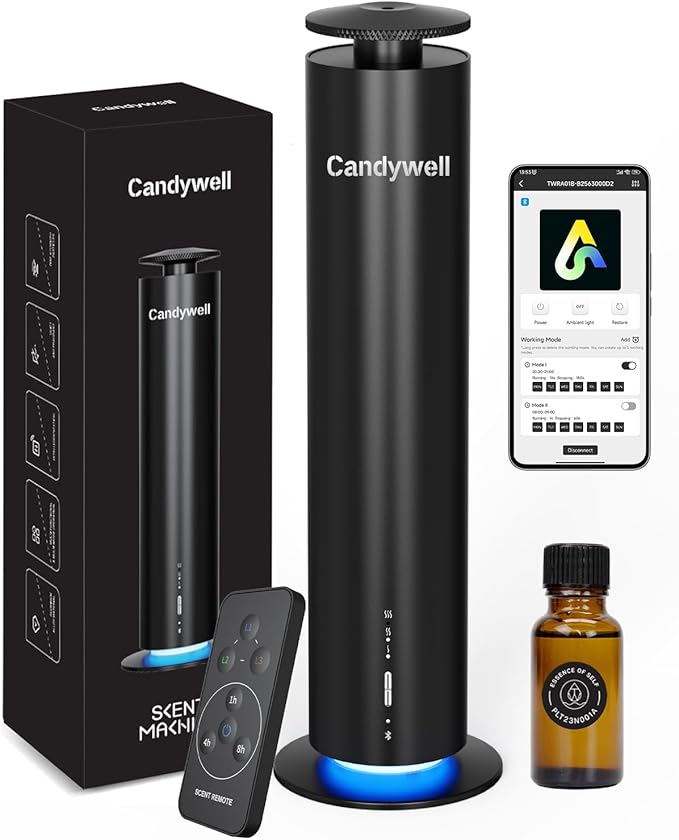 Waterless Scent Diffuser, Essential Oil Diffuser Machine - Cold Air Diffusion Tech for 1500 Sq Ft Large Room, Home, Office, Hotel & Spa, Starter Kit Includes 1 Scent Oil & Remote Control & APP