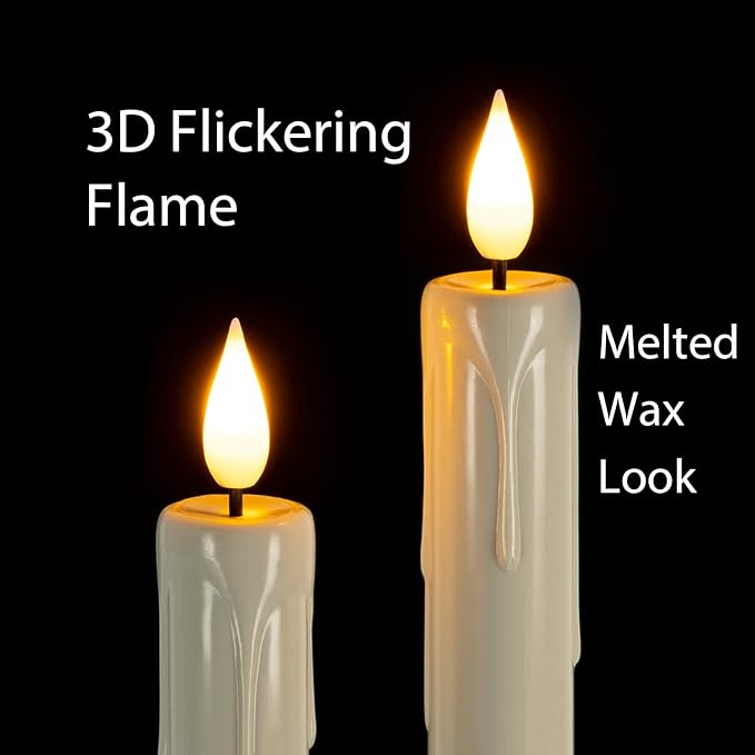 Homemory 3 Pcs Flameless Taper Candles with Remote Timer Dimmer, 9.6" Ivory LED Candlesticks Battery Operated, Plastic Flickering Flameless Candles for Fireplace Wedding Seasonal Indoor Decorations