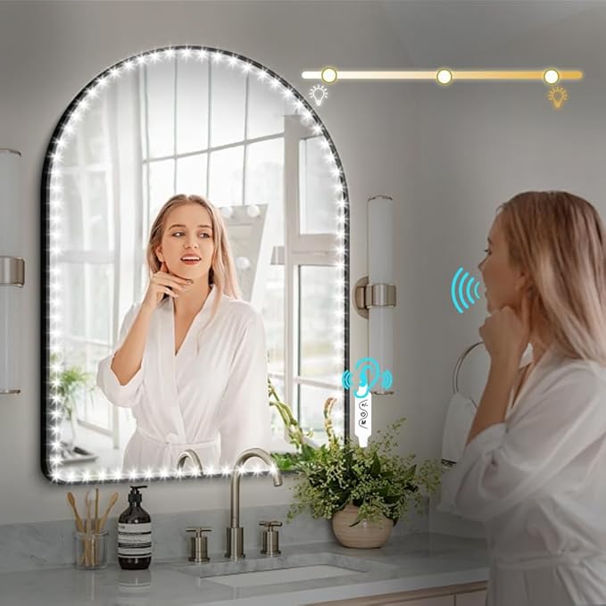 13ft/4M Voice-Activated Led Vanity Mirror Lights Kit Bendable NO Need to Cut Vanity Make-up Mirror Cloakroom Adjustable Flexible Strip Light Table Set with Dimmer Power
