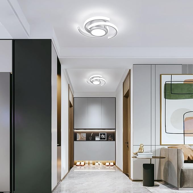 ADISUN LED Modern Ceiling Light, 6000K Semi Flush Mount Ceiling Light Fixture, Unique Ceiling Lamp for Living Room Bedroom Corridor Aisle Hallway, 2 Pack, Silver