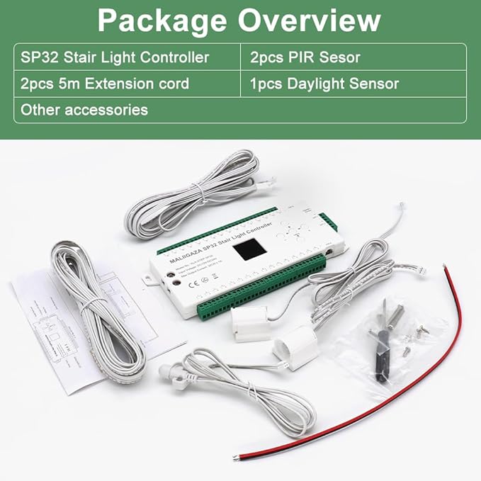 Motion Sensor LED Stair Controller, 32 Channel PIR Motion Sensor Dynamic Staircase Running Flow Light Automatic Stair Lighting Controller for Stairway Step Light Indoor (Not Including Strip)