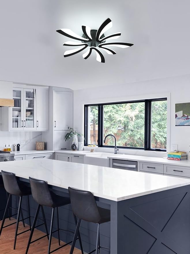 Goeco Modern Ceiling Light, 27.5'' LED Black Acrylic V-Shaped Flush Mount Ceiling Lights, 6500K Ceiling Light Fixture for Living Room, Dining Room, Bedroom, Kitchen