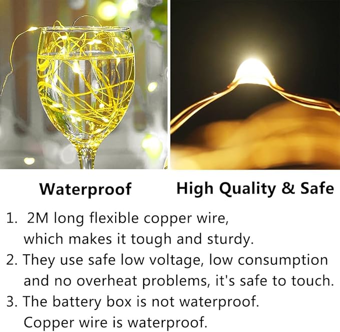 12 Pack Fairy Lights Battery Operated String Lights，7FT 20LED Waterproof Silver Wire Christmas Lights Outdoor,Firefly Mini Lights for Bedroom Party Birthday Wedding Indoor Decorations.