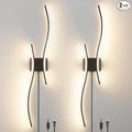 Modern Black Plug in Wall Sconces Set of 2 - Smart Dimmable LED Wall Lights with Remote, 3CCT Adjustable & Memory Function, Timer Setting - No Wiring Needed for Living Room, Bedroom, Hallway