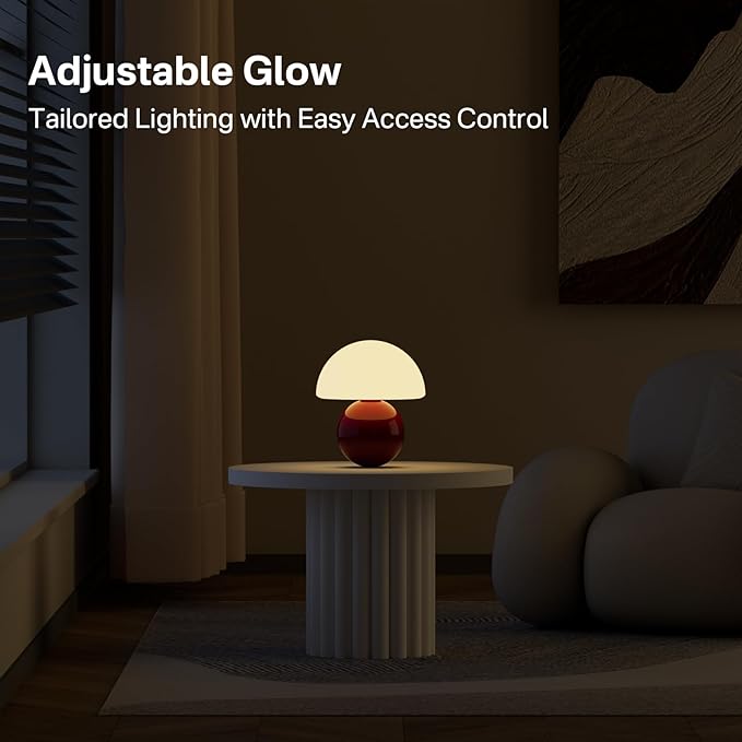 Mushroom Lamp Table Lamp for Bedroom,Desk Bedside Small Lamps for Living Room Night Stands,Mushroom Decor Cute Mini Modern Mid Century Lamps,Unique Aesthetic Home Living Room Decor(Wine Red)