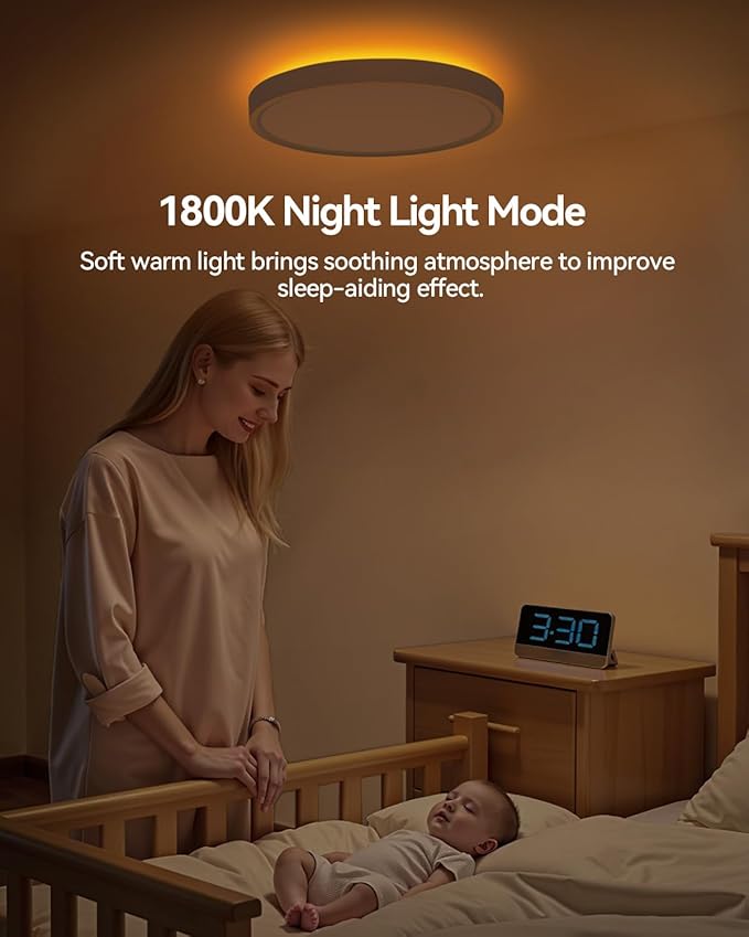 Pak 12 Inch LED Flush Mount Ceiling Light Fixture with Night Light, 24W Modern Ultra-Thin Ceiling Lamp with Remote, 2400LM Dimmable, 2700K-6500K Adjustable Color Temperature, for Bedroom Living Room