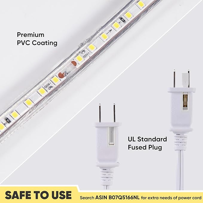 Shine Decor LED Strip Light 50FT 120VAC, Super Bright 6337 Lumens Dimmable, IP65 Waterproof for Outdoor Indoor, 3000K Warm White Lighting Rope 6x10mm, ETL Listed 15M Every 1.6ft Cuttable