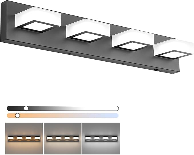 Ralbay 5 Color Temperature Black Vanity Lights for Bathroom Dimmable Acrylic Modern LED Black Bathroom Lighting Fixtures Over Mirror