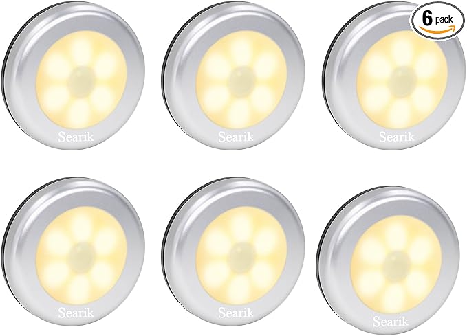 6 Pcs Motion Sensor Night Light Indoor, Cordless Battery Operated LED Night Light Step Lights Wireless Under Cabinet Lighting Safety Lamp for Bedroom Kitchen Stair Bathroom Closet Hallway Path
