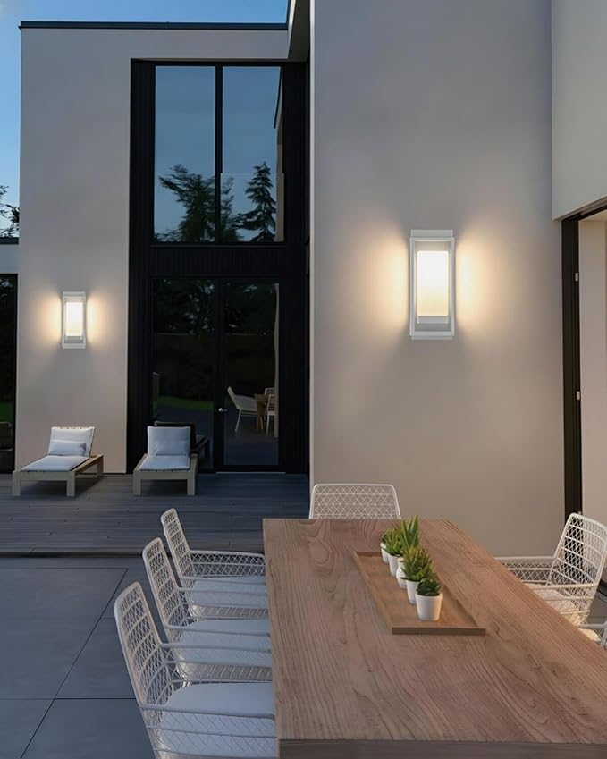 RAYVO Modern Outdoor Wall Light with Dusk to Dawn Sensor, Waterproof Exterior Lighting Fixtures with E26 Base, 3000K LED Bulb Included, Outdoor Sconce Lights for Porch Garage Entryway