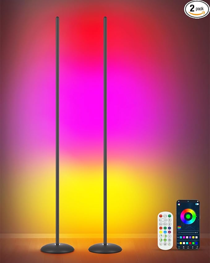 LED Corner Floor Lamp, 2-Pack Smart RGB Corner Lamp with APP & Remote Control, Floor Lamp Dimmable with 16 Million Colors, Music Sync, Standing Lamps for Living Room, Bedroom