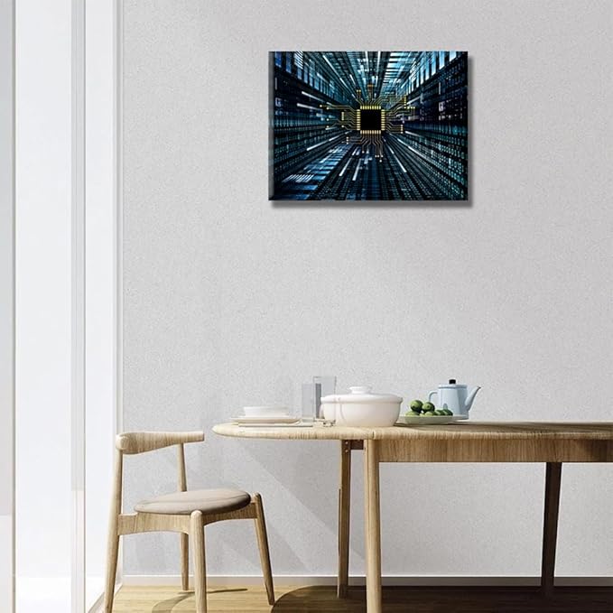 LSIUHWUWI 1 Piece Digital Circuit and Number Graphics Pictures for Bedroom Abstract Design Wall Decorations Circuit Board Home Decor Posters and Prints Ready to Hang Artwork for Home Walls 12X16 INCH