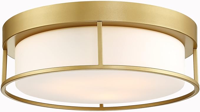 CALDION Ceiling Light, 15 Inch Flush Mount Ceiling Light Fixture, Gold Finish with Opal Frosted Glass, Round Close to Ceiling Lights for Bedroom, Kitchen 6871LFM-GD-15