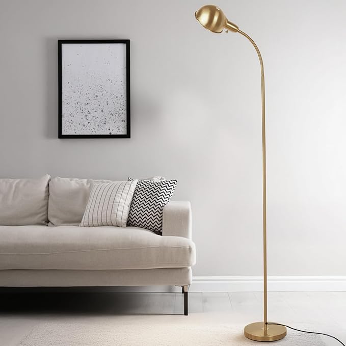 Dimmable Floor Lamp with Remote, Color Temperatures and Brightness Adjustable, Flexible Floor Lamp with Rotating Head, Modern Style Standing Tall Lamp, E26 Socket (Gold-Remote)