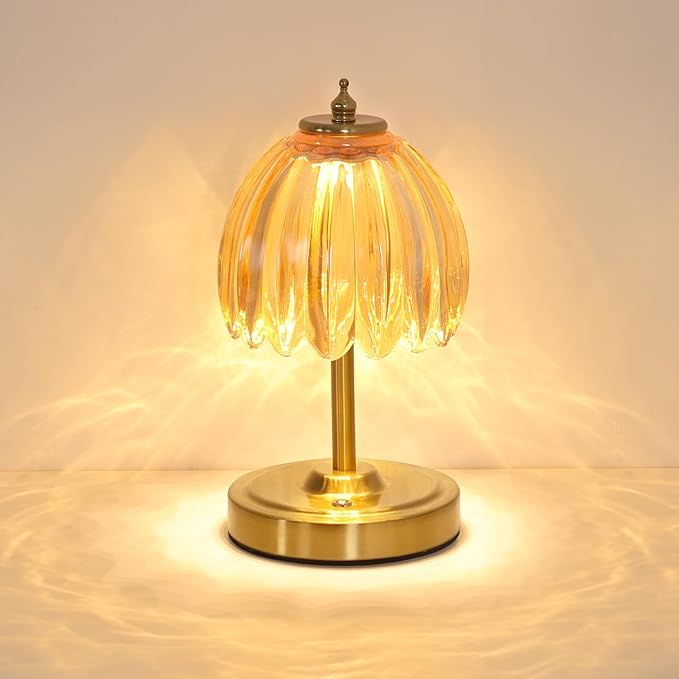 Tulip Small Table Lamp, 5200mAh Cordless Touch Control Mini Table Lamp with 3 Color Temps & Stepless Dimming, Perfect for Small Spaces Like Dressers, Bedsides, Bookshelves (Amber Tulip)