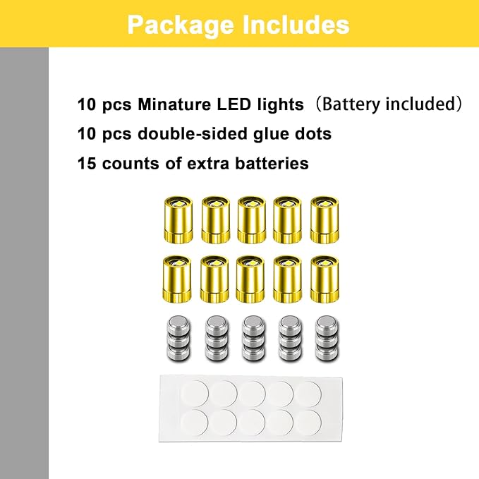 10 Pack Small Spotlight Battery Operated LED Lights, Warm White LED Wireless Miniature Spot Light for Artwork Painting,Jewelry Showcase Display,Closet,DIY Hand Craft (WarmWhite)