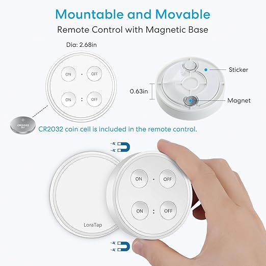 LoraTap Mini Remote Control Outlet Plug: 656ft Range — Wireless Light Switch for Household Appliances — No Wiring — 1 Remote for 2 Outlets