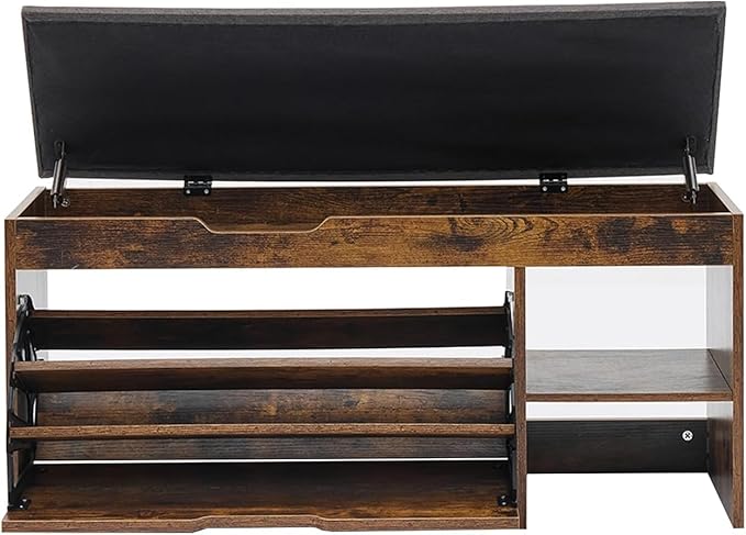 Shoe Storage Bench with a Flip Drawer, Entryway Bench with Removable Cushion, Hallway & Mudroom Organizer with Seat, Front Door Shoe Rack Cabinet, Brown