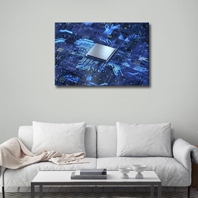 Framed Wall Art Technology Digital Art Wall CPU Concept Pictures for Living Room AI Canvas Paintings House Decoration Bedroom Wall Decor Modern Artwork for Office Ready to Hang - 36x24in