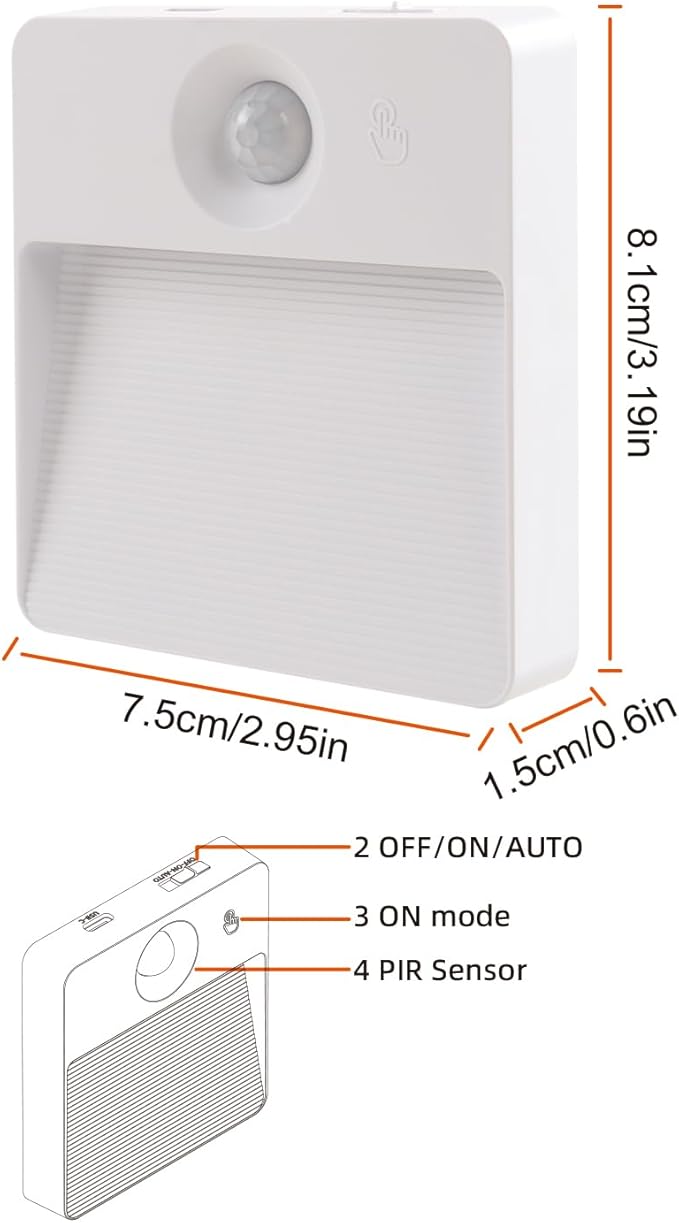 DAMI Rechargeable Motion Sensor Night Light Indoor, 2 Pack - Dimmable LED Closet Lights with 3 Color Temperatures, Magnetic Stick-On Wireless Under Cabinet Lighting for Hallway, Stairs, Kitchen