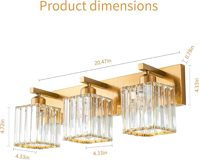 19.5" KnurledBrassWallSconcesSetof2,BronzeBathroomVanityLightFixtureswithWaterRipplesGlassTube,ModernLampforBedroom,LivingRoom,Hallway,Staise,Mirror,Kitchen