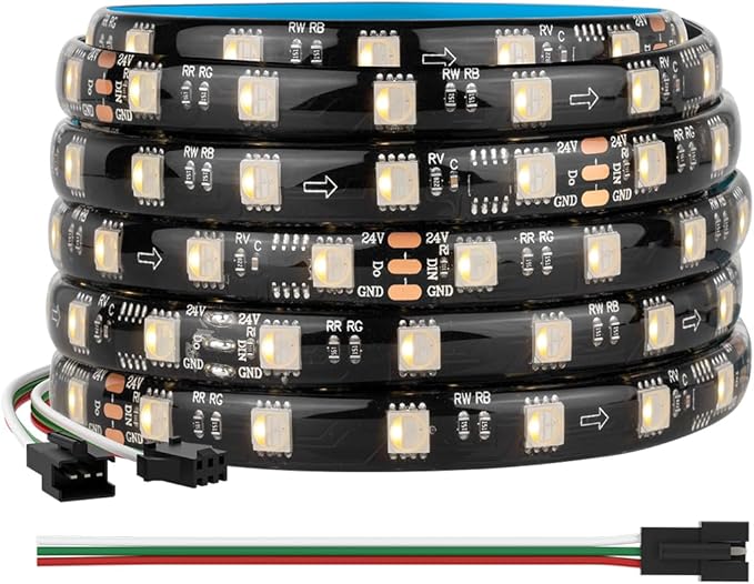 BTF-LIGHTING WS2814 IC RGBW RGB+Warm White (Similar WS2812B) Addressable DC24V 16.4FT 60LED/m 10pixel/m Flexible 4 Colors in 1 Dream Color LED Strip IP65 for Home Decor (No Adapter or Controller)