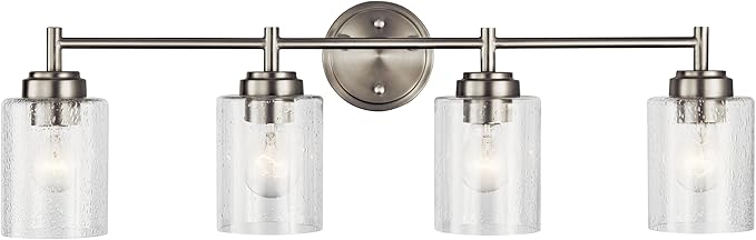 Kichler Winslow 30" Vanity Light in Brushed Nickel, 4-Light Transitional Bathroom Light with Clear Seeded Glass. (30" W x 9.25" H), 45887NI