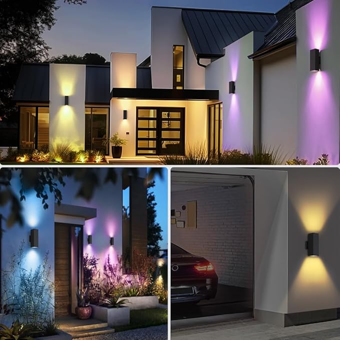 KIZON Smart Outdoor Wall Lights RGBCW Color Changing, Modern Dusk to Dawn Outdoor Sconce Up and Down Lighting, Exterior Light Fixture for House Porch Garage, Compatible with Alexa, ETL Listed