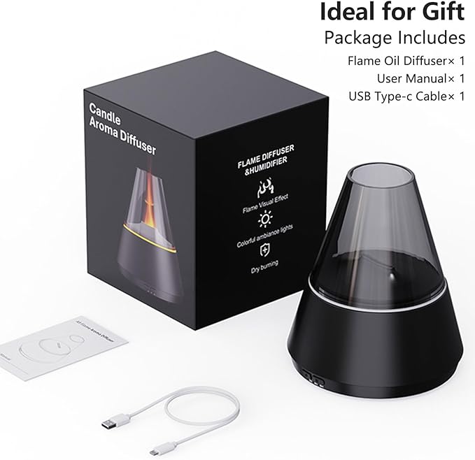 Flame Essential Oil Diffuser, Upgrade 7 Colour Lights Aromatherapy Diffuser, Oil Diffuser, Air Humidifier, Aroma Diffusers for Home, Bedroom, Office, Yoga, Timer & Waterless Auto Off