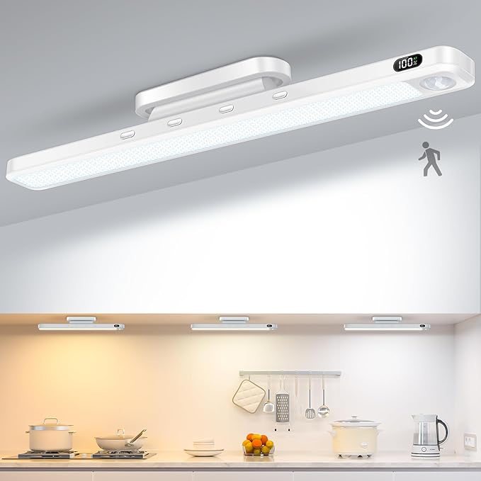 WILLED 3W Motion Sensor Magnetic Light Bar, Eye-Care Rechargeable Closet Light with Battery Level Display, Mirror Lights Stick on, Led Light Bar for Cabinet, Closet, Desk and Bathroom