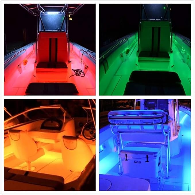 Boat Led Strip Lights, 60FT Marine Pontoon Boat Lights, Waterproof Boats Deck Light, Multi-Color Boats Interior Deck Cabin Light for Pontoon Jon Bass Yacht, Night Fishing Lighting