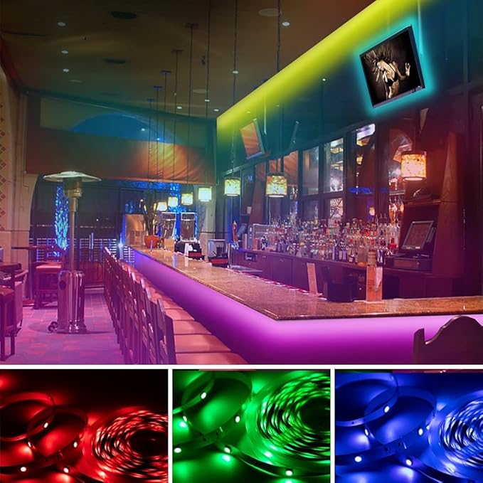 KUMQUAT LED Strip Lights 32.8ft RGB Color Changing Strip Lights with IR Remote Control 12V 5050 Flexible Rope Lights for Bedroom Kitchen Christmas Decor