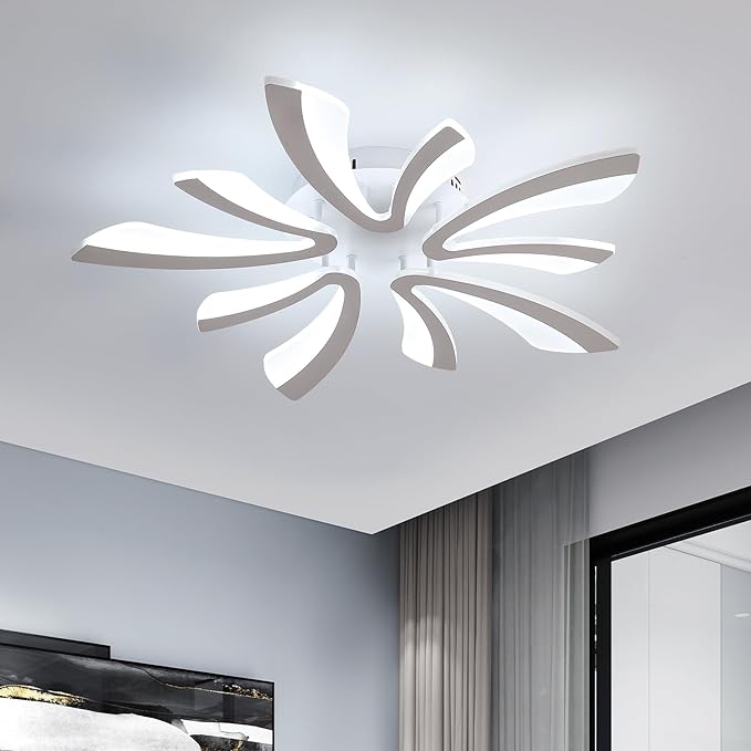 Goeco Modern Ceiling Light, 27.5'' LED White Acrylic V-Shaped Flush Mount Ceiling Lights, 6500K Ceiling Light Fixture for Living Room, Dining Room, Bedroom, Kitchen
