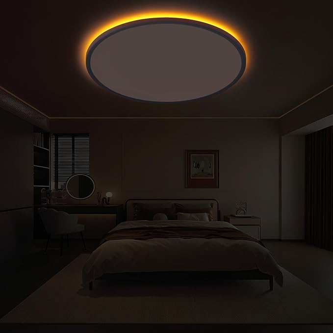 Flush Mount Ceiling Light with Night Light, 23in LED Ceiling Lights with Remote Control, 1800K Nightlights & 3000-6500K Dimmable Lamp Fixture, 54W 5400LM Low Profile for Bedroom, White