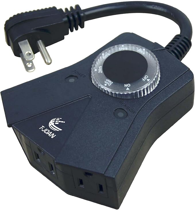 Outdoor Timer, 3 Outlets,Outdoor Timer Outlet Waterproof，Photo Senson,Dusk to Dawn,Suitable for Light String and Holiday Decoration TM-053