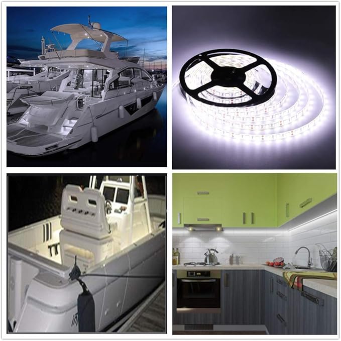 Pontoon LED Strip Lights, 12V 5M/16.4FT Waterproof Marine LED Light Boat Interior Lights, Boat Deck Light for Night Fishing, Ideal for Pontoon and Fishing Boat, Extension Cable Included (White)