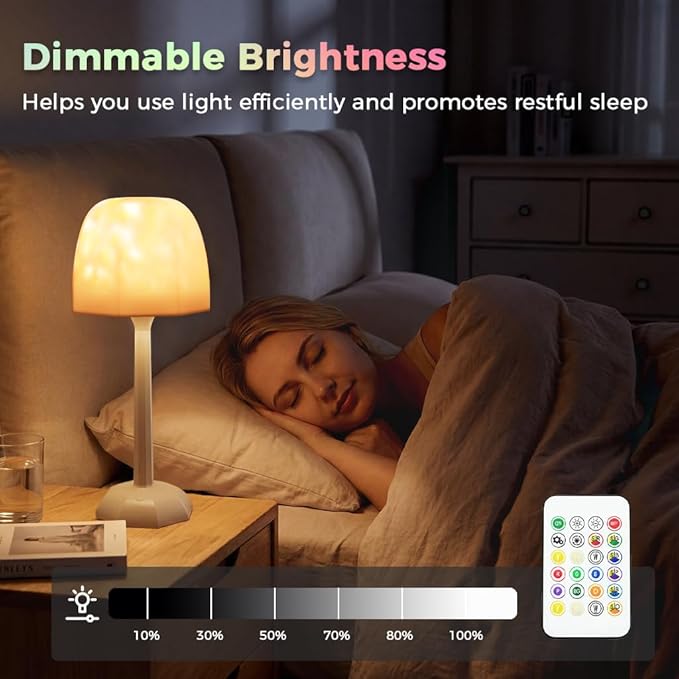 RICHMYC Waterproof Shower Lamp with Remote, 16 Colors Ocean Wave Projector Lamp for Bathroom, Cordless Rechargeable Night Light, Ambient Mood Lighting for Inside Shower, Bathtub, Spa