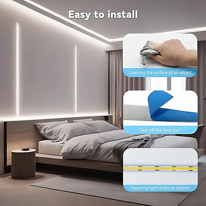 24V COB LED Strip Light, 16.4ft Touch Dimmable LED Light Strip, High Density Flexible White Tape Lights, CRI90+ LED Lighting for Backlighting for TV, Bedroom, Cabinet, Indoor Decor